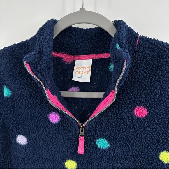 Jumping Beans fuzzy polkadot quarter zip pullover fleece Size 7 - Picture 2 of 5